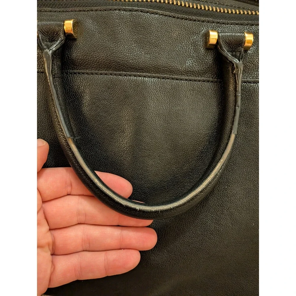 Milly Black Pebbled Leather Satchel Handbag Gold Hardware Crossbody Bag